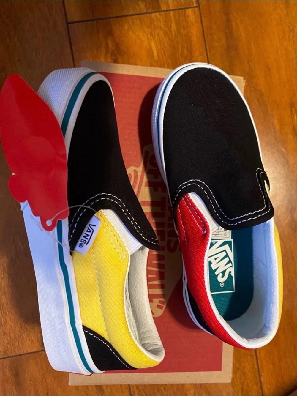 New boys girls Vans sz 13 Multi-Color Slip-On Shoes— Black, Red, Yellow